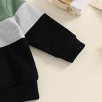 Baby Toddler Boys 2Pcs Long Sleeve Round Neck Top Drawstring Long Pants Contrast Color Outfit Set