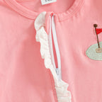Baby Girls 2Pcs Footies Rompers Golf Embroidered Long Sleeve Round Neck Infant Fall Jumpsuits with Headband Set