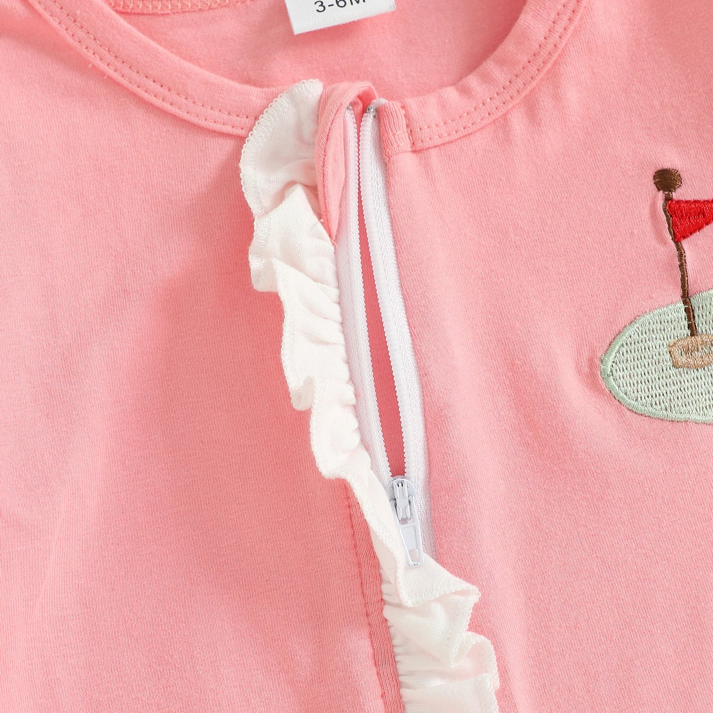 Baby Girls 2Pcs Footies Rompers Golf Embroidered Long Sleeve Round Neck Infant Fall Jumpsuits with Headband Set