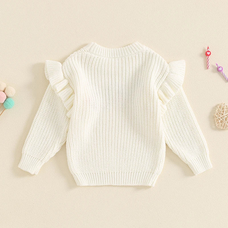 Baby Girl Birthday Sweater One Casual Floral Flowers Letter Embroidery Warm Long Sleeve Knitted Pullover Infant Knitwear Top