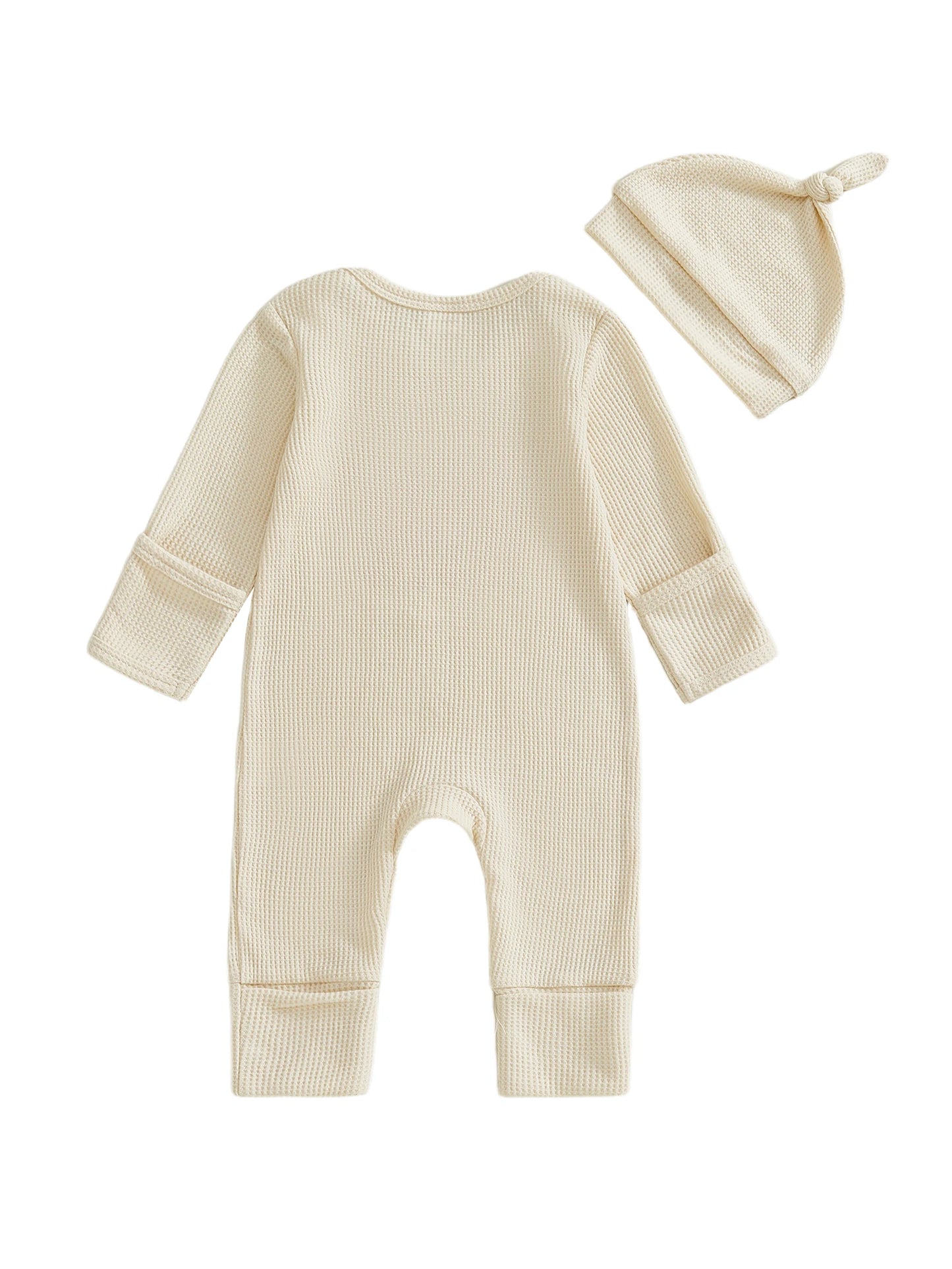 Baby Boys Girls 2Pcs Auntie's Little Bestie Fall Outfits Long Sleeve Letter Embroidery Jumpsuit with Hat Set Clothes