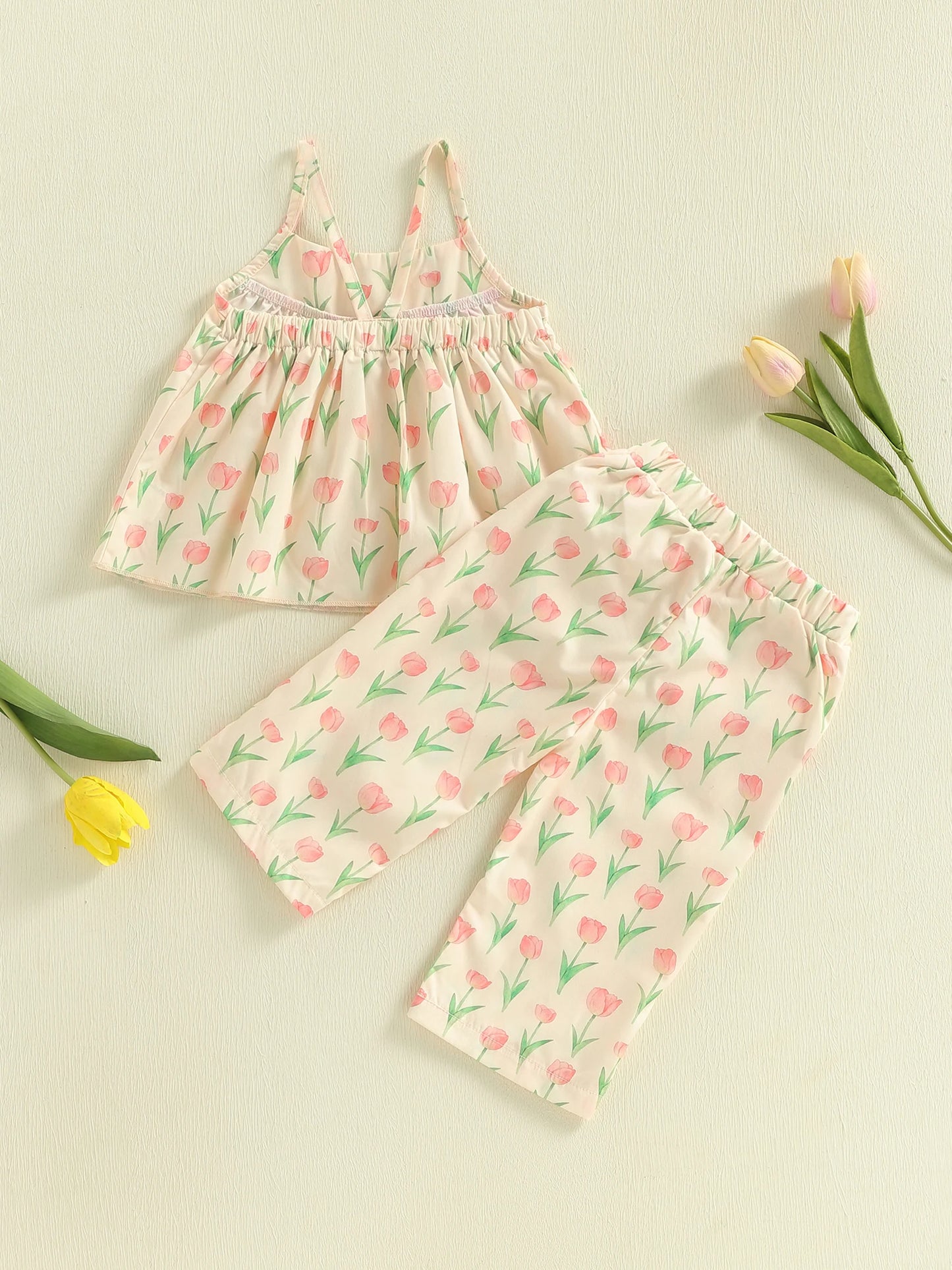 Baby Toddler Girls 2Pcs Outfit Sleeveless Tulip Print Cami Tank Top Pants Spring Set