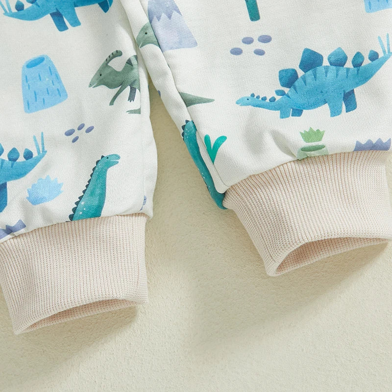 Toddler Kids Boys 2Pcs Outfit Dinosaur Print Long Sleeve Top with Pants Fall Outfit Jogger Set