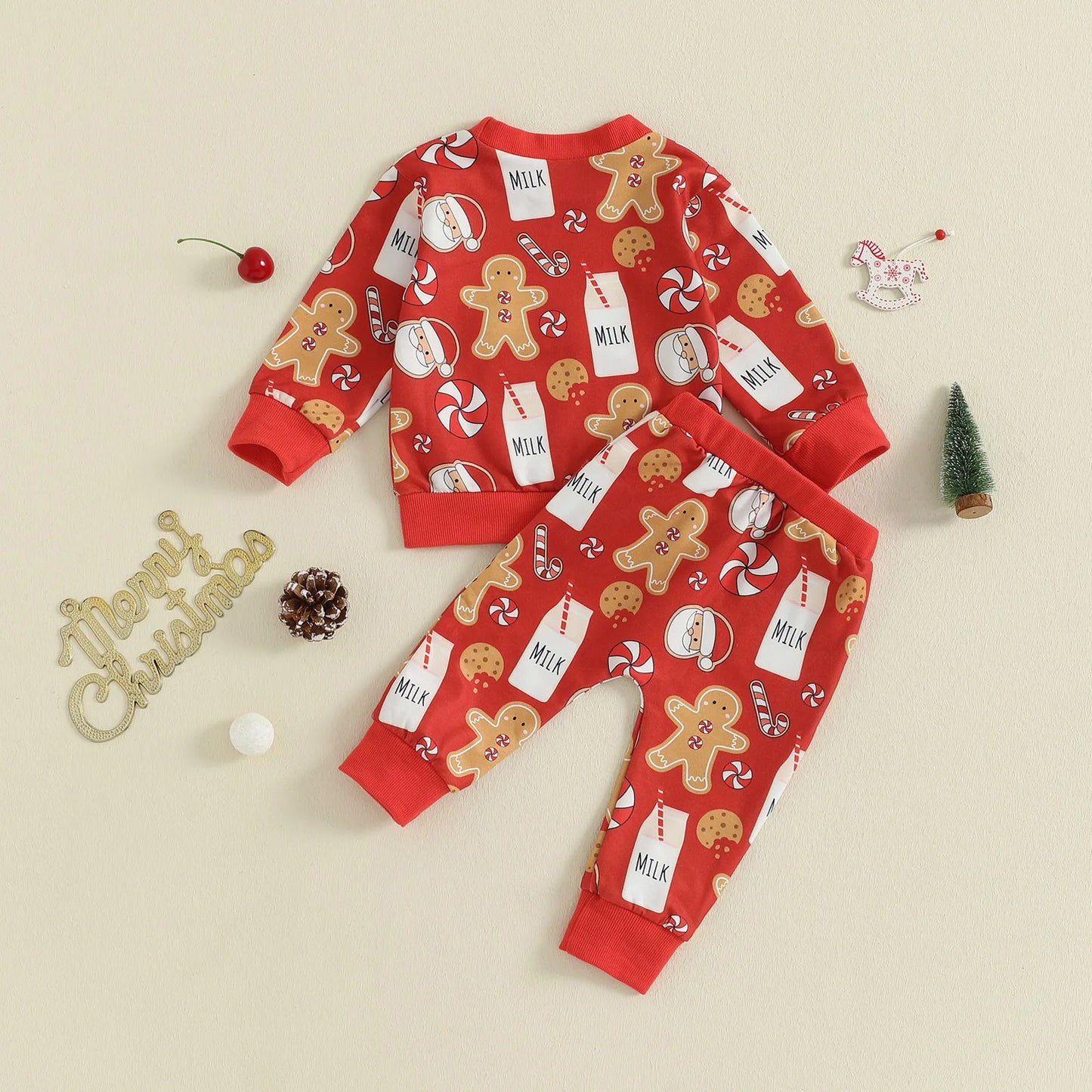 Baby Toddler Boys Girls 2Pcs Christmas Santa Claus Milk Reindeer Print Long Sleeve Top with Elastic Waist Paints 2piece Outfit Jogger Set