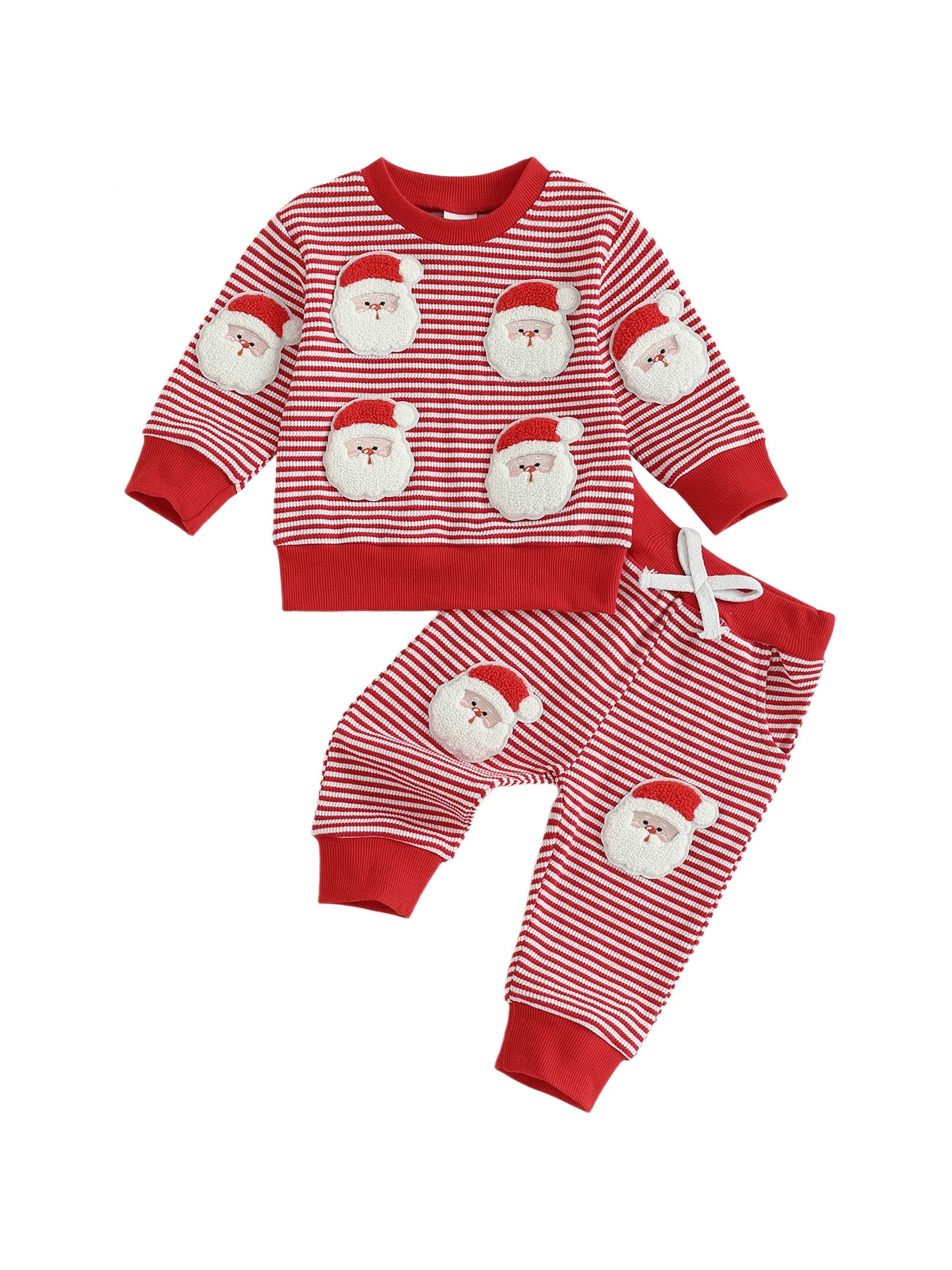 Baby Toddler Boys 2Pcs Christmas Outfits Long Sleeve Stripes Print Top and Pants Jogger Set Winter Clothes