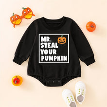 Load image into Gallery viewer, Baby Boys Halloween Bodysuit Black Long Sleeve Mr Steal Your Pumpkin Print Romper Jumpsuit
