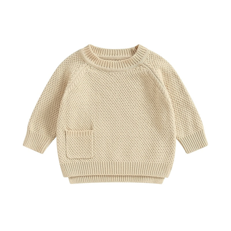 Baby Boy Girl Knitted Sweater Warm Long Sleeve Pullover with Pocket Autumn Knitwear