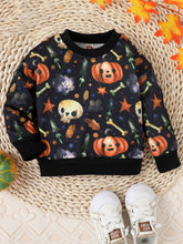 Load image into Gallery viewer, Baby Toddler Kids Boy Girl Halloween Long Sleeve Round Neck Pumpkin Bat Print Pullover Tops
