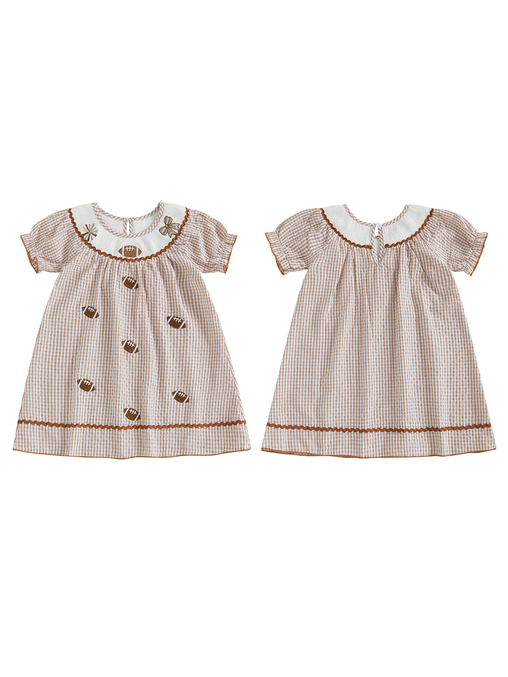 Toddler Kids Girl Dress Loose Fit Football Embroidered Plaid Crew Neck Short Sleeve Dress Summer Fall