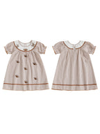 Toddler Kids Girl Dress Loose Fit Football Embroidered Plaid Crew Neck Short Sleeve Dress Summer Fall