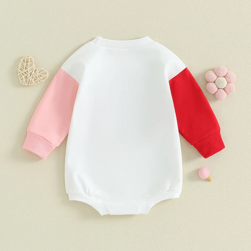 Baby Toddler Boy Girl Valentine’s Day Romper XOXO Season Jumpsuit Long Sleeve Print Patchwork