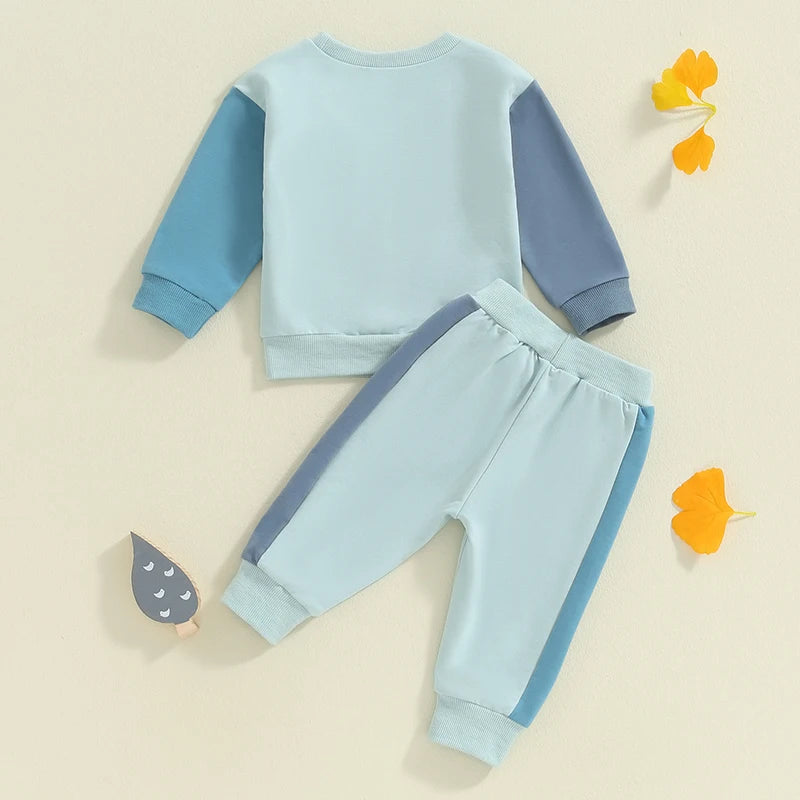 Baby Toddler Boys 2Pcs Fall Outfit Contrast Color Long Sleeve Top and Long Pants Set