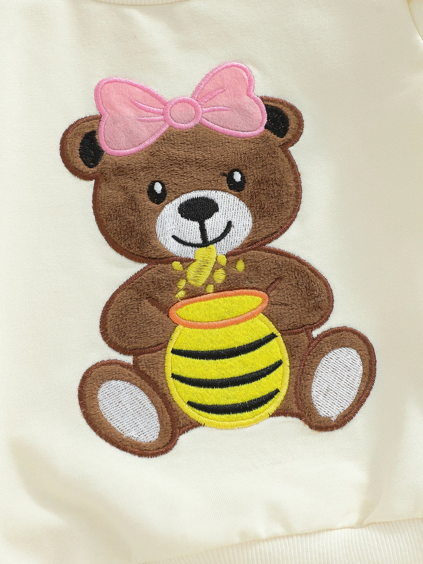 Baby Toddler Girls 2Pcs Pants Sets Long Sleeve O Neck Bear Embroidery Top Bee Print Flared Pants