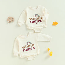 Load image into Gallery viewer, Baby Girls Boys 2Pcs Womb Makes Bubble Rompers Twins Clothes Rainbow Letter Print Long Sleeve Bodysuits
