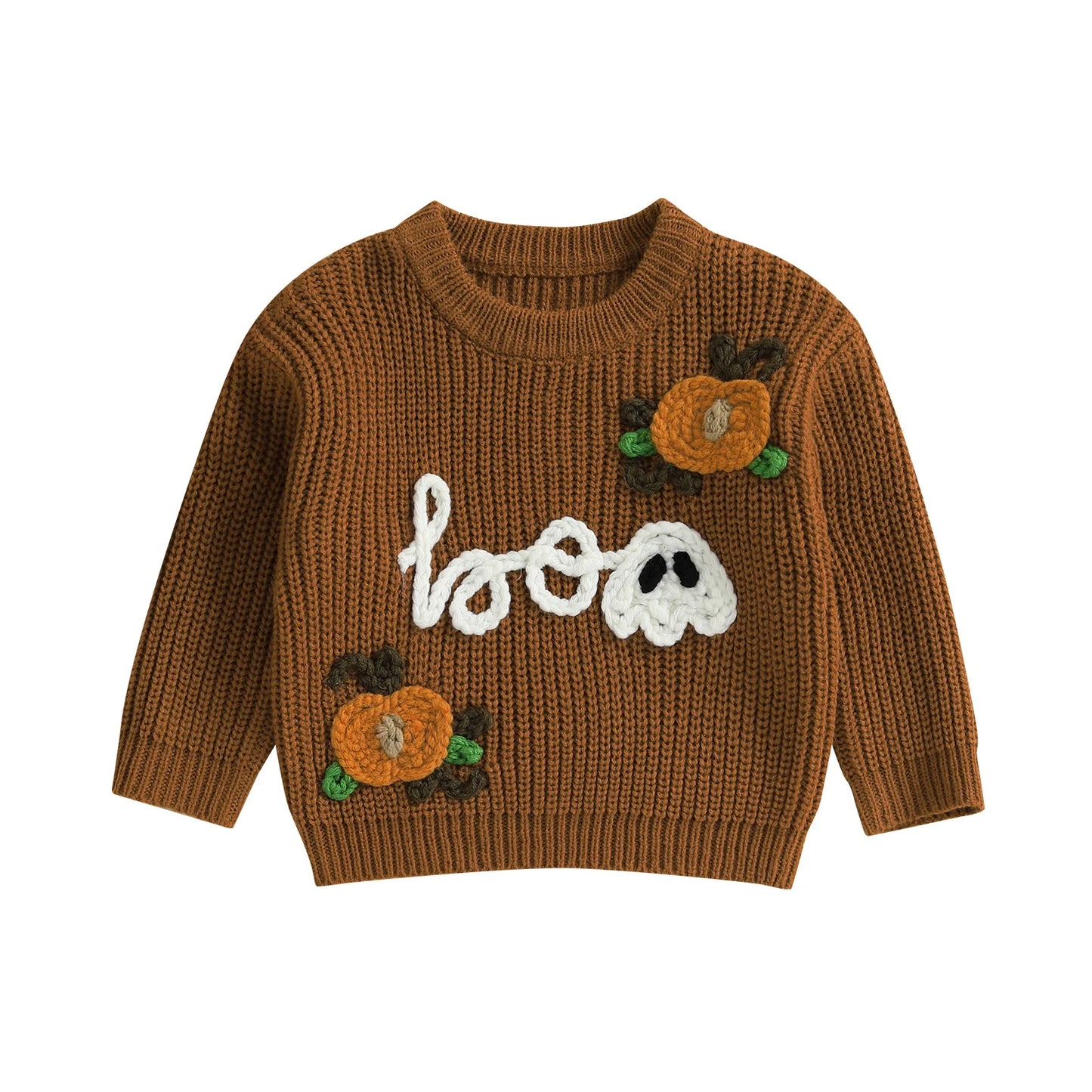 Baby Toddler Boys Girls Halloween Sweater Boo Letter Ghost Embroidery Long Sleeve Crew Neck Knitwear Pullover Top