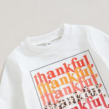 Load image into Gallery viewer, Baby Toddler Girl 2Pcs Thanksgiving Outfits Thankful Print Long Sleeve Top Pumpkin Print Flare Pant
