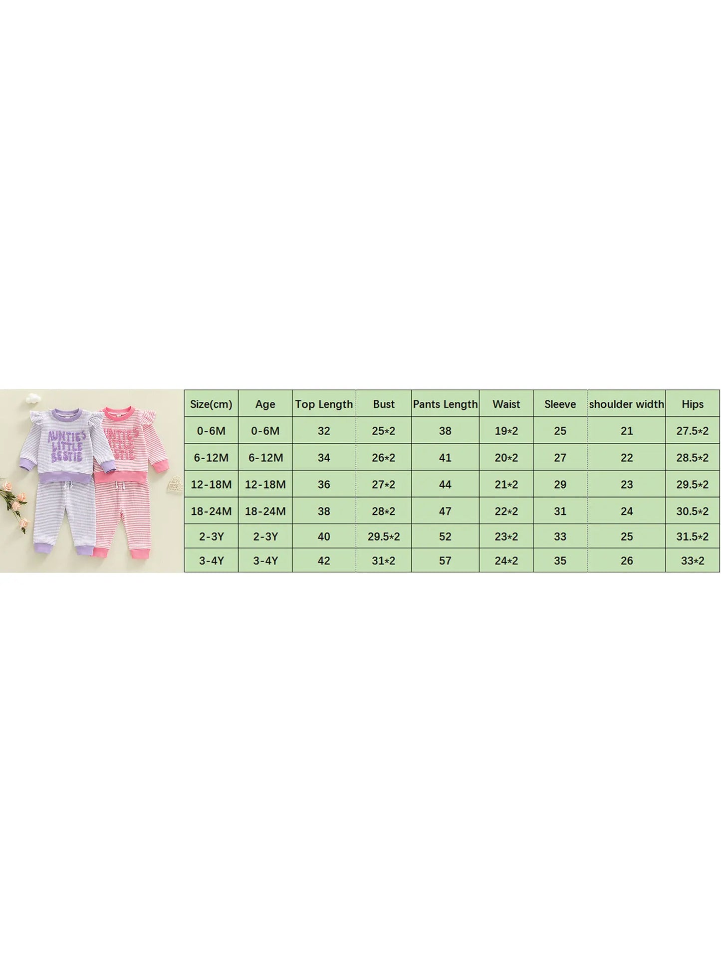 Baby Toddler Girl 2Pcs Auntie's Little Bestie Outfits Long Sleeve Letter Top Elastic Waist Pants Set Clothes