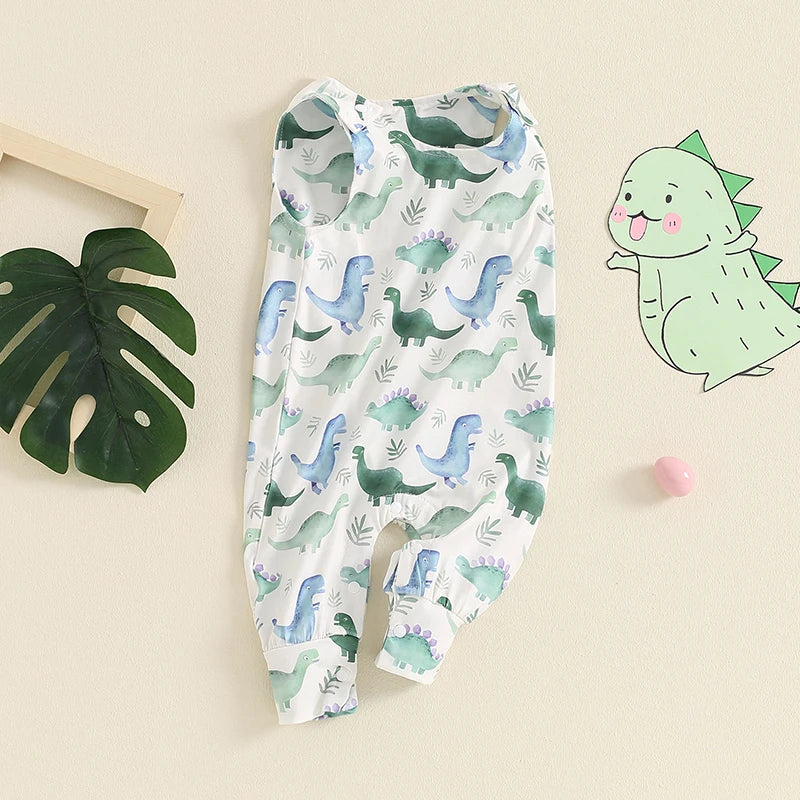 Baby Boys Romper Overalls Casual Summer Dinosaur/Tractor Print Sleeveless Jumpsuit