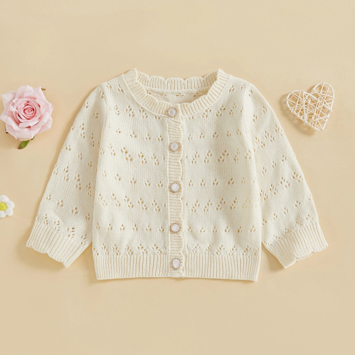 Baby Toddler Girl Knit Cardigan Solid Color Long Sleeve Crew Neck Button Down Lightweight Sweater