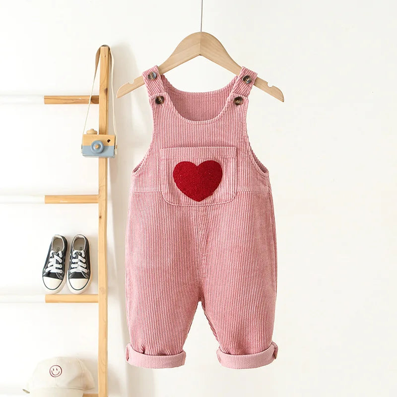 Corduroy Heart Print Jumpsuit Romper