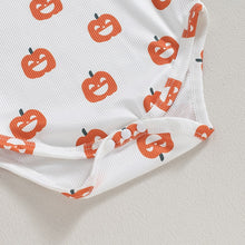 Load image into Gallery viewer, Baby Girls 3 Pcs Halloween Outfits Long Sleeve Pumpkin Romper Suspender Skirt Headband Set Clothes
