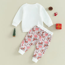 Load image into Gallery viewer, Baby Boy Girl 2Pcs Christmas Clothes Set Long Sleeve Letter Merry Mini Christmas Tree Print Pullover Top Cookie/Hot Chocolate Print Pants Outfit
