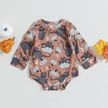 Load image into Gallery viewer, Baby Boy Girl Bodysuit Halloween Cat Bat Pumpkin Print Long Sleeve Jumpsuit Romper
