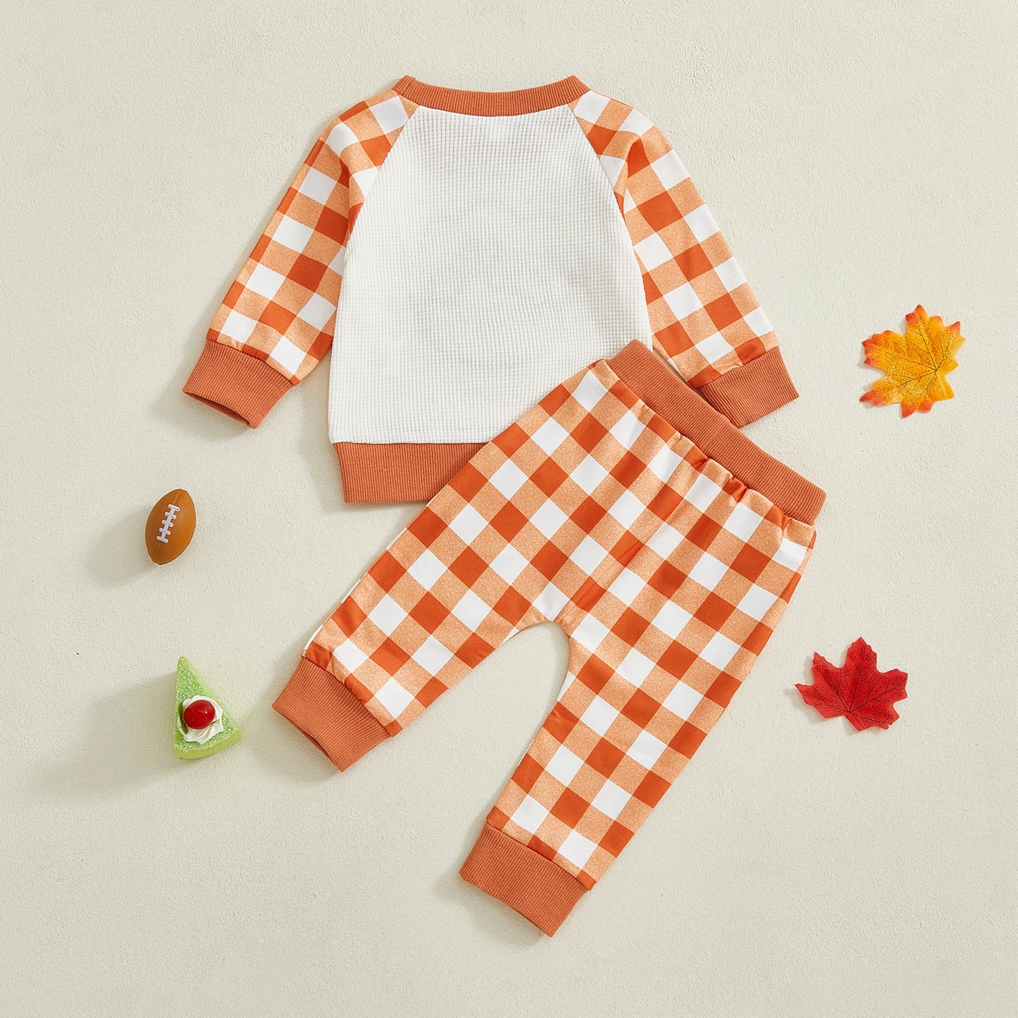 Baby Toddler Boys 2Pcs Plaid Jogger Set Fall Turkey Football Pattern Long Sleeve Round Neck Pullover Top Pants Thanksgiving Outfits