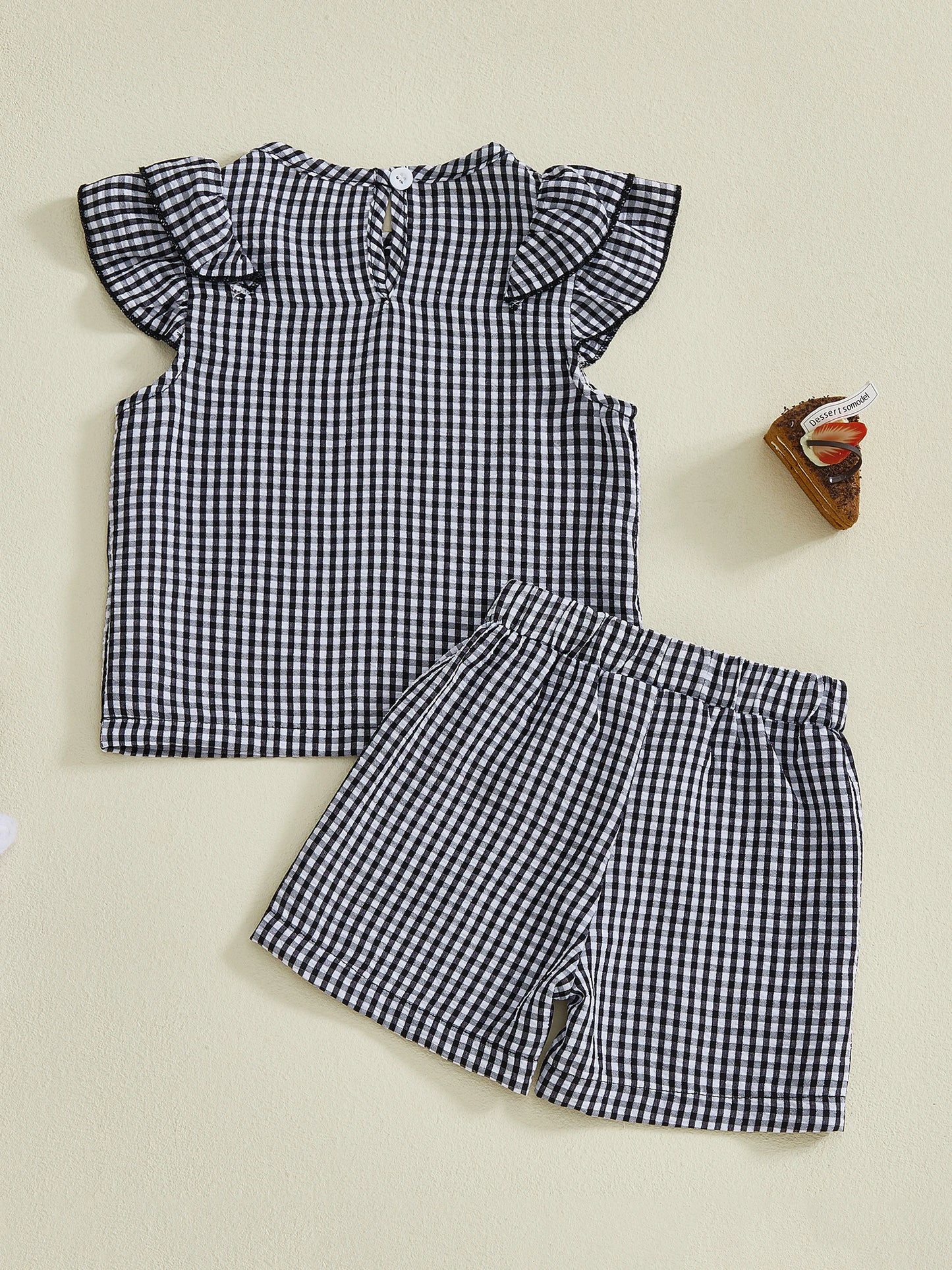 Baby Toddler Girls 2Pcs Plaid Outfit Fashionable Cute Flying Sleeve Top with Shorts Clothing Set