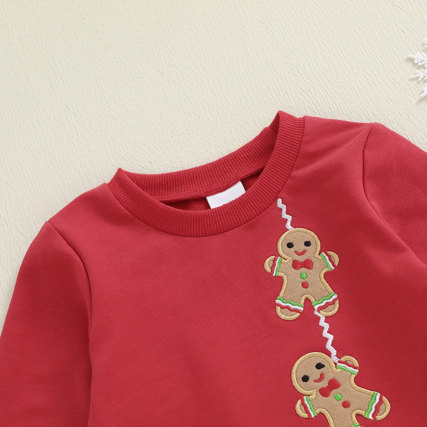 Baby Toddler Boy Girl 2Pcs Christmas Outfits Long Sleeve Gingerbread Man Embroidery Tops + Pants Set Clothes