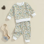 Baby Toddler Girls 2Pcs Outfit Floral Flowers Long Sleeve Crew Neck Top with Elastic Waist Pants Set