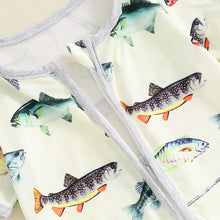 Load image into Gallery viewer, Baby Toddler Boy Girl Summer Romper Fish Print Short Sleeves Round Neck Front Zipper Jumpsuit
