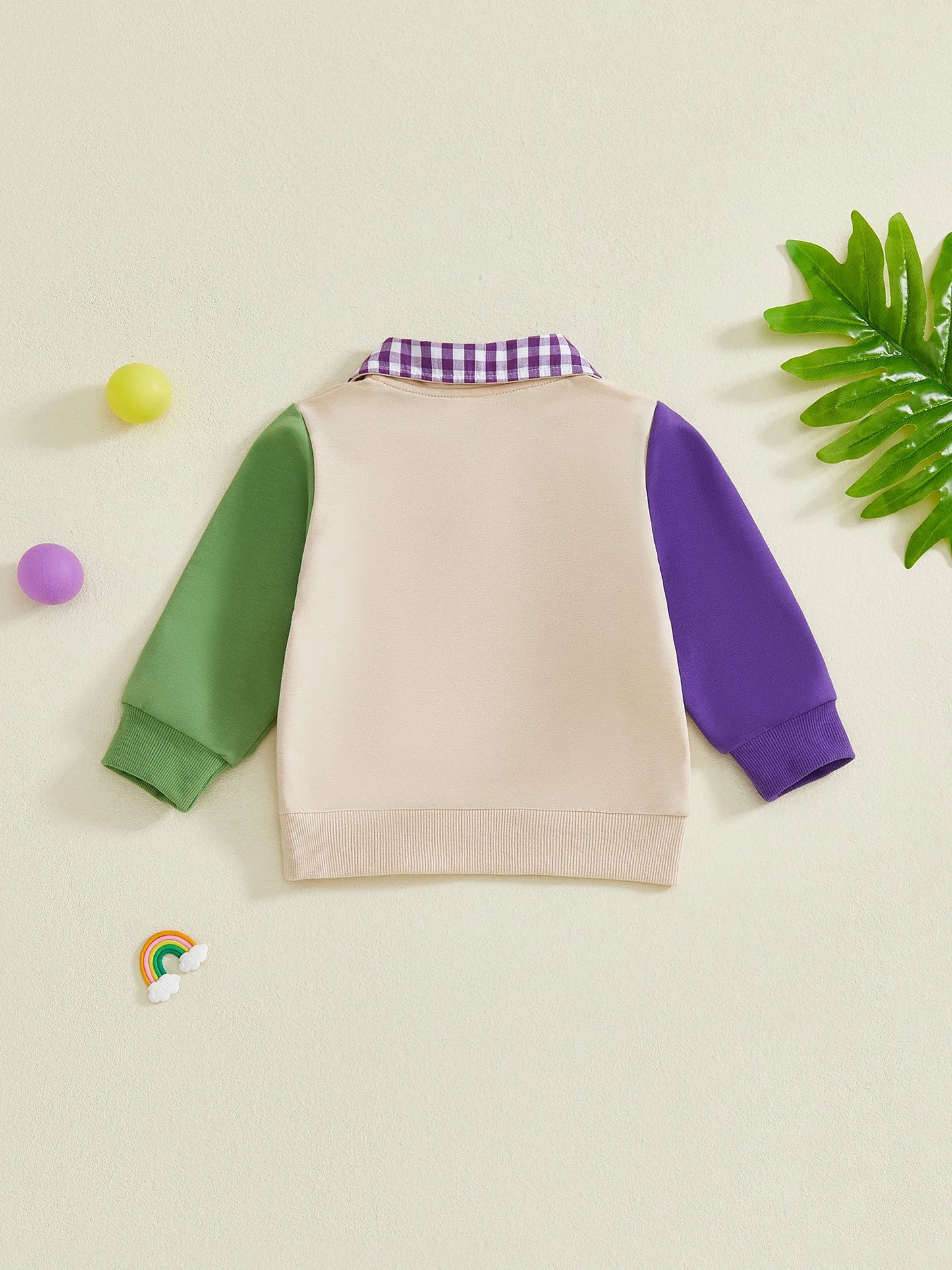 Baby Toddler Boys Collared Top Fashionable Cute Mardi Gras Mask Embroidery Long Sleeve Pullover