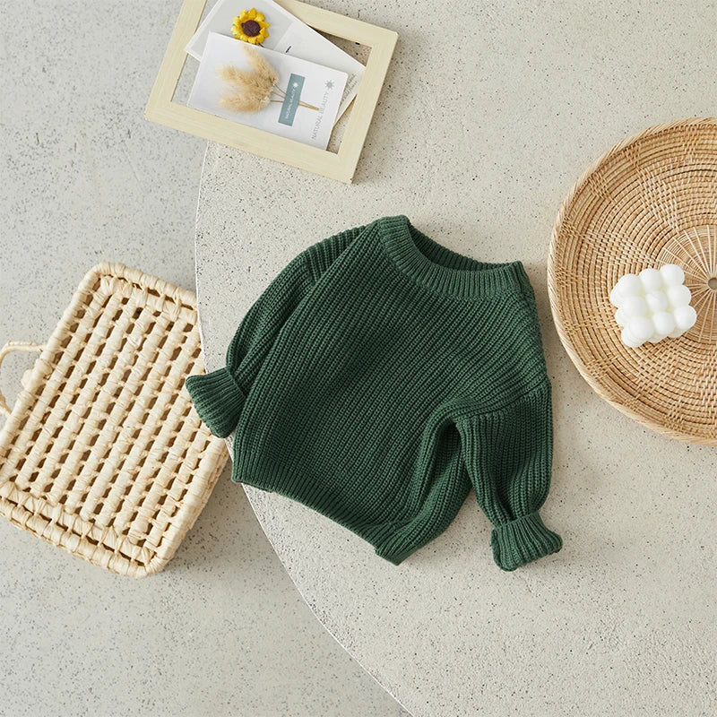 Baby Toddler Girls Boys Sweaters Knitting Pullovers Tops Solid Color Basic Cotton Long Sleeve Sweater Top