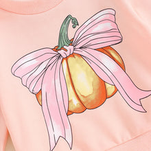 Load image into Gallery viewer, Baby Toddler Girls 2Pcs Halloween Outfit Bow Pumpkin Print Long Sleeve Top and Elastic Pants Set
