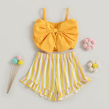 Load image into Gallery viewer, Toddler Kids Baby Girl 2Pcs Outfit Big Bow Solid Tank Top Star Striped Floral Shorts Set Clothes
