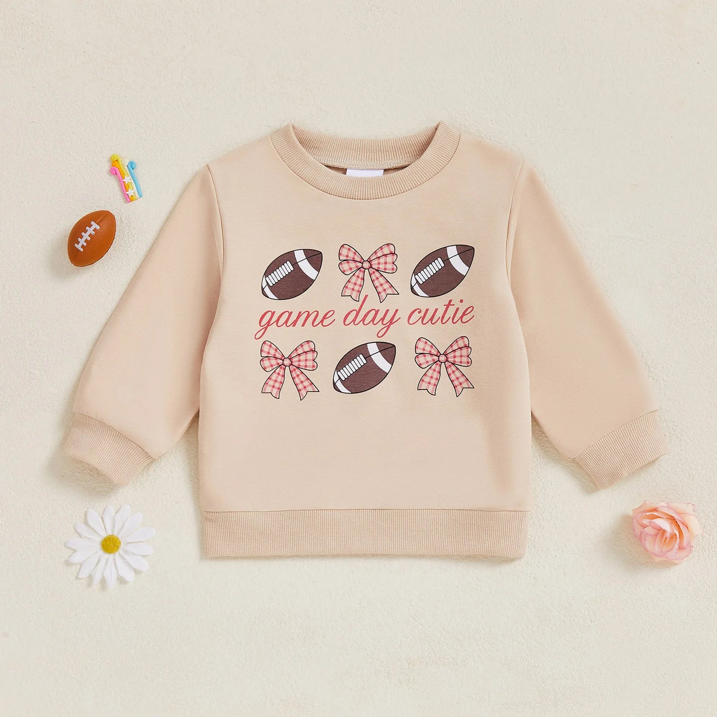 Baby Toddler Boys Girls Long Sleeve Crew Neck Letters Football Sunday Funday Game Day Pullover Top