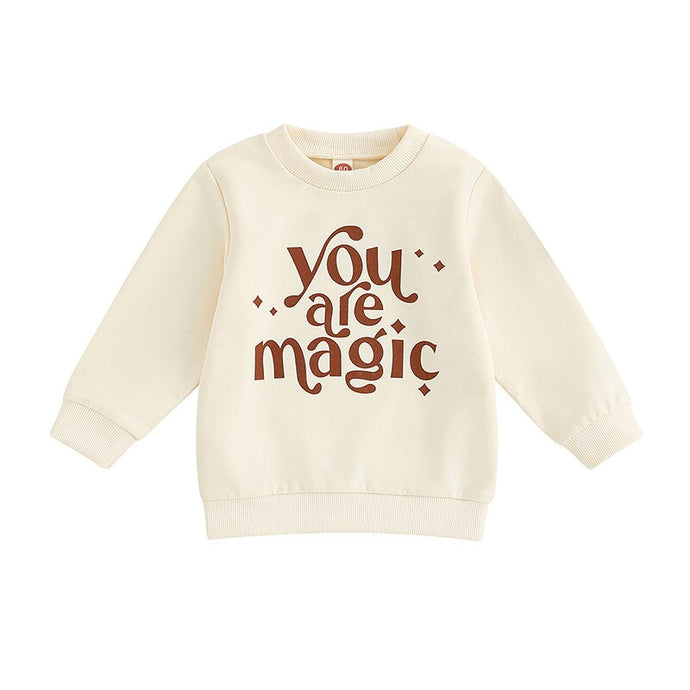 Toddler Baby Boy Girl Halloween Magic Letter Print Long Sleeve Round Neck Pullover Loose Top