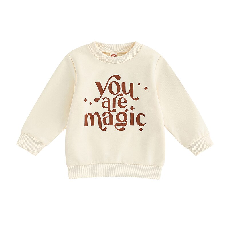 Toddler Baby Boy Girl Halloween Magic Letter Print Long Sleeve Round Neck Pullover Loose Top