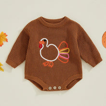 Load image into Gallery viewer, Baby Girl Boy Thanksgiving Sweater Romper Turkey Embroidery Long Sleeve Jumpsuit for Fall
