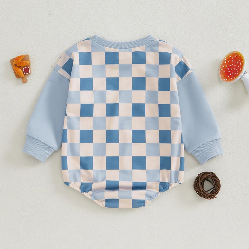 Baby Girl Boy Checkered Bubble Romper Casual Plaid Print Long Sleeve Jumpsuit