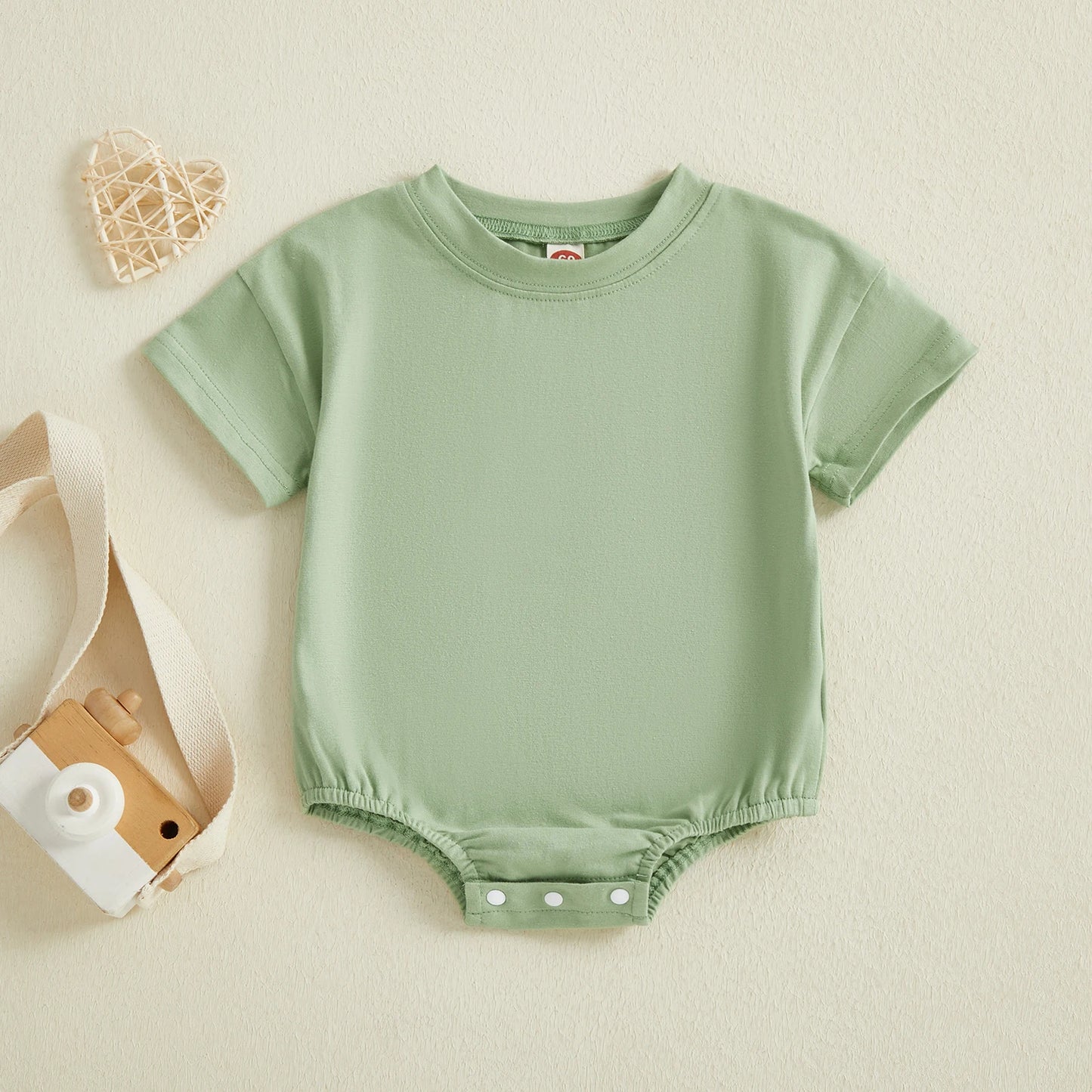 Baby Boys Girls Summer Spring Romper Solid Color Short Sleeve Round Neck Newborn Bodysuit