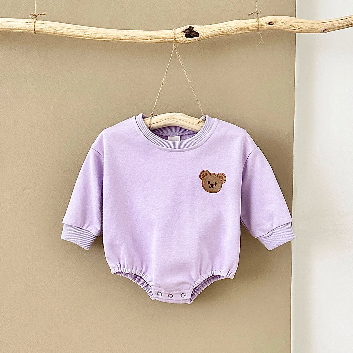 Baby Boys Girls Bubble Romper Long Sleeve Bear Embroidery Bodysuit