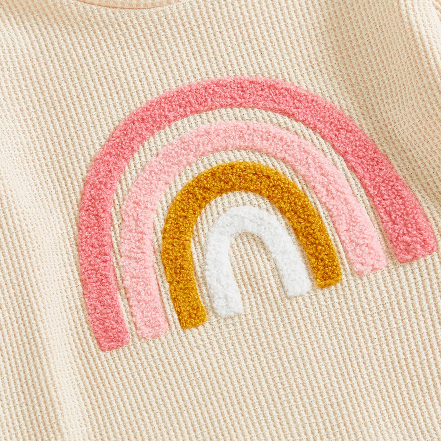 Baby Toddler Girls 2Pcs Fall Set Fashionable Rainbow Embroidery Long Sleeve Pullover Top with Jogger Pants Outfit