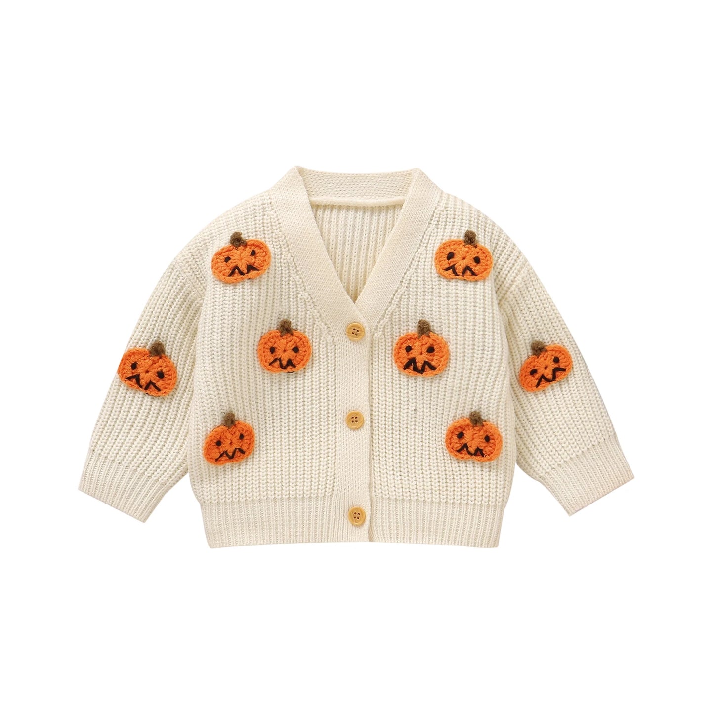 Baby Toddler Boys Girls Knit Cardigan Cute Halloween Pumpkin Embroidery Fall V Neck Long Sleeve Button Up Sweater Top