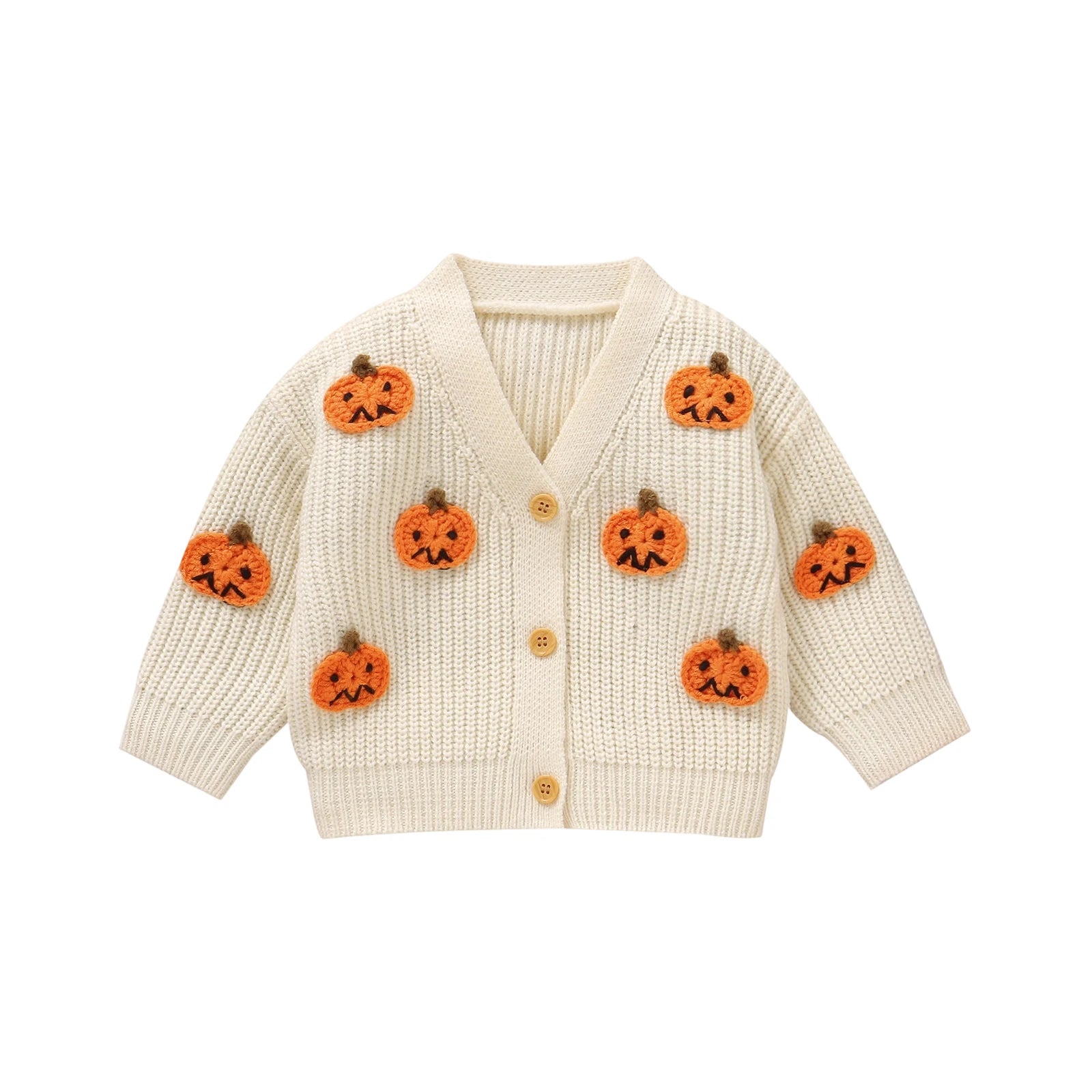 Baby Toddler Boys Girls Knit Cardigan Cute Halloween Pumpkin Embroidery Fall V Neck Long Sleeve Button Up Sweater Top