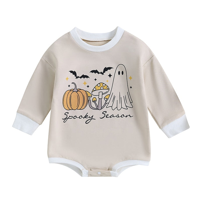 Baby Girl Boy Casual Long Sleeve Jumpsuits Romper Bodysuit Ghost Pumpkin Spooky Season Print Halloween