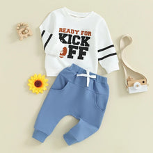 Load image into Gallery viewer, Baby Toddler Boy 2Pcs Autumn Game Clothes Ready For Kick Off Letter &amp; Football Print Long Sleeve Pullover Top and Pants Outfit Set
