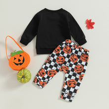 Load image into Gallery viewer, Baby Boys Girls 2Pcs Halloween Outfits Long Sleeve Pumpkin Top Plaid Checkered Pants Set
