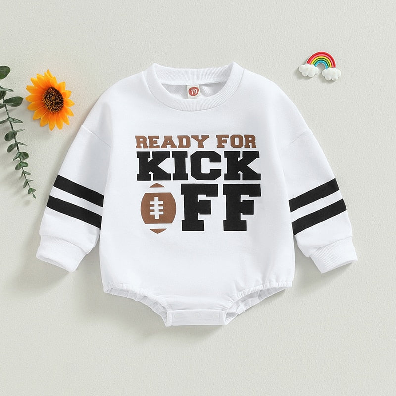 Toddler Baby Boy Girl Bodysuit Football Season Ready for Kickoff Print Long Sleeve Romper